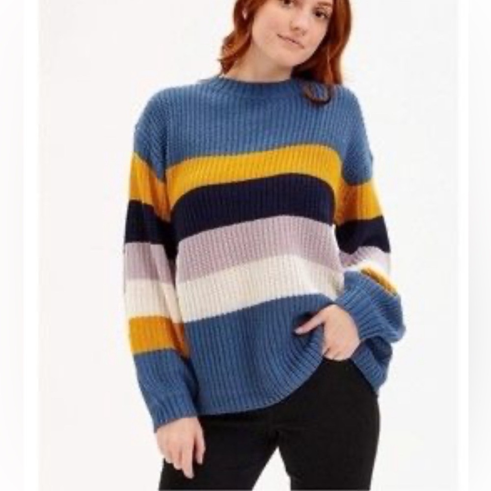 Evelyn Taylor Blue and Yellow Stripe Long Sleeve Acrylic Sweater size XL